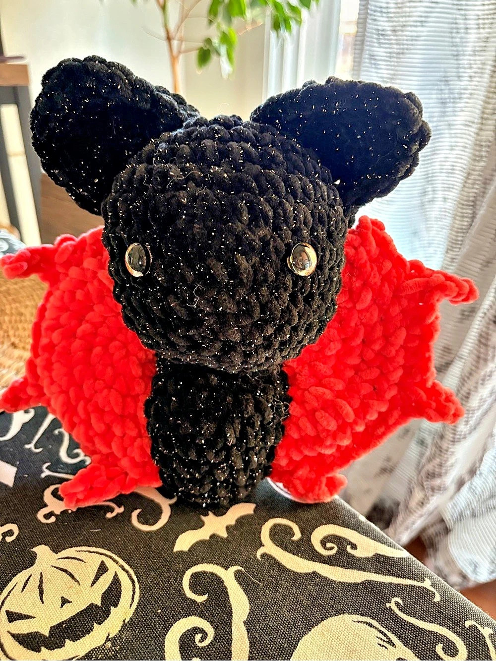 Handmade Black & Red Bat Decor
